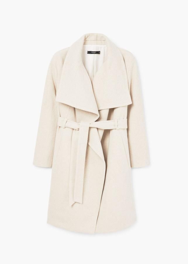 Abrigo blanco de lana con solapas XL, de Mango