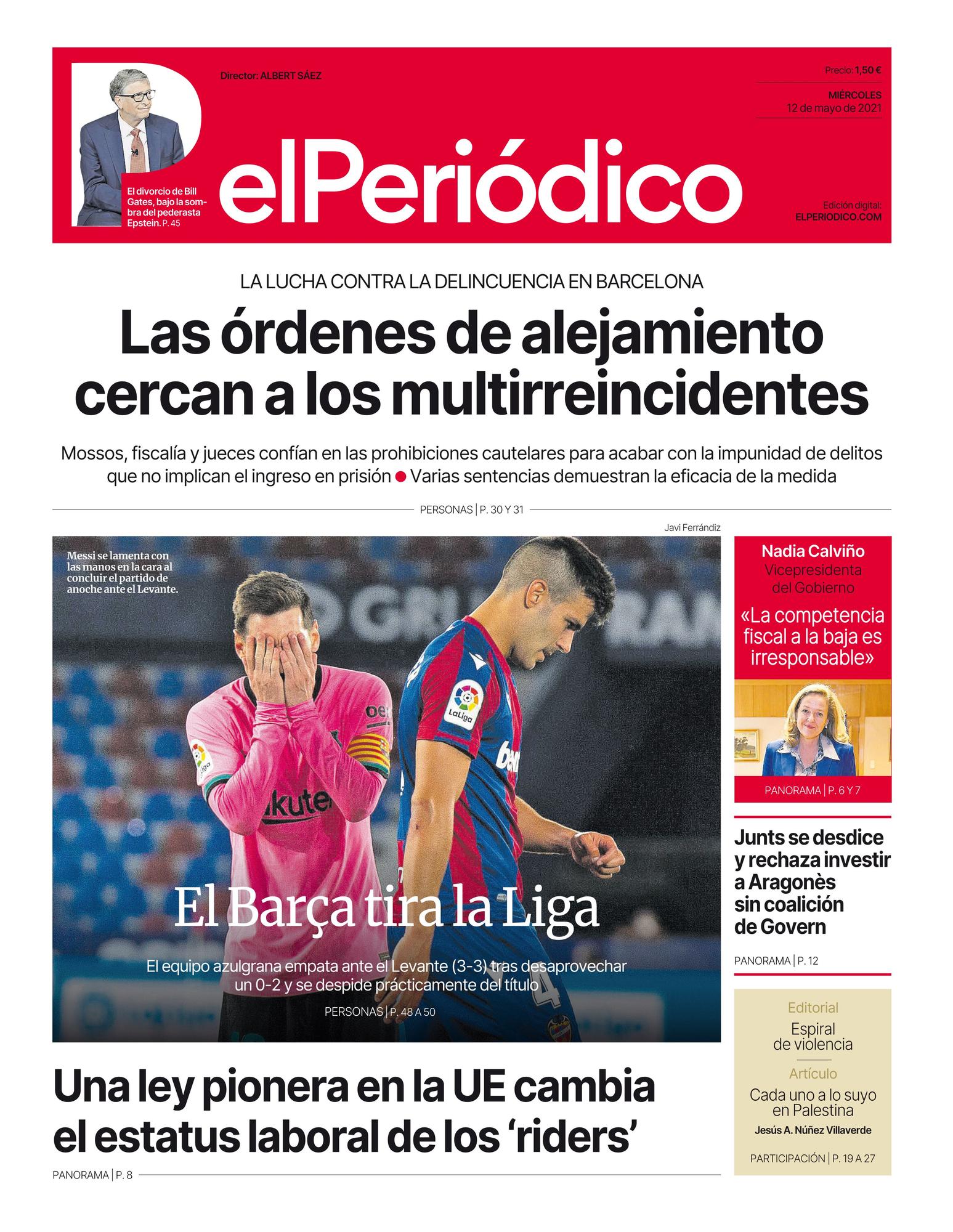 La portada de EL PERIÓDICO del 12 de mayo de 2021