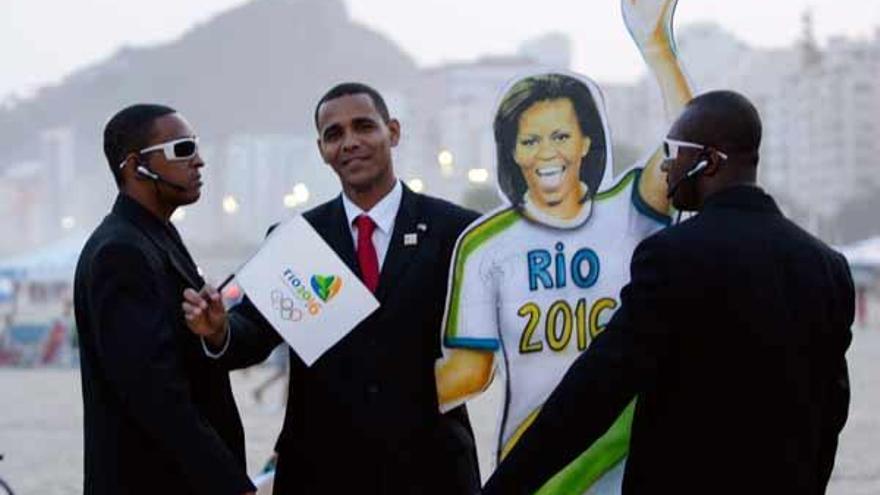 Unos Obama de pega tampoco faltaron en la celebración de Río de Janeiro.