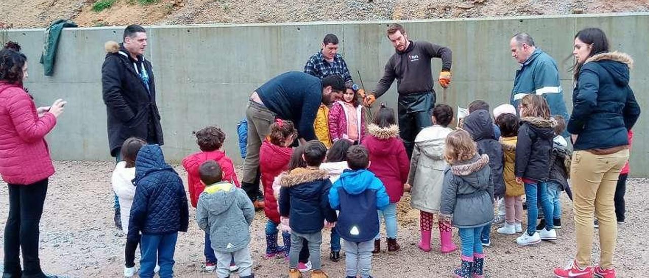 Plantan árboles para dar sombra al patio de recreo  |  La Comunidad de Montes de Chapela donó esta semana doce árboles al nuevo colegio Igrexa solicitados por la dirección del centro para que den sombra en el patio de recreo. Los doce ejemplares de carballo, roble americano y liquidambar fueron plantados por los propios alumnos de los distintos cursos con la ayuda de los técnicos forestales y la directiva de los comuneros, que aprovecharon para realizar una actividad didáctica en la que se les explicó escolares la importancia de cuidar los bosques y proteger la naturaleza.