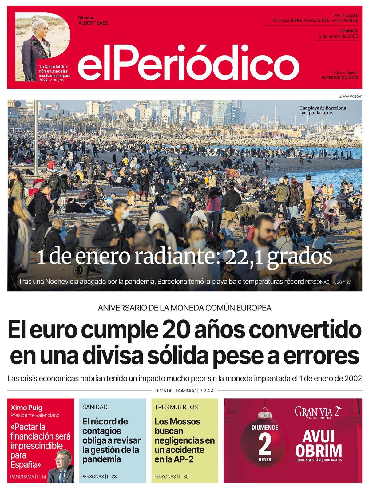 La portada d’EL PERIÓDICO del 2 de gener del 2022