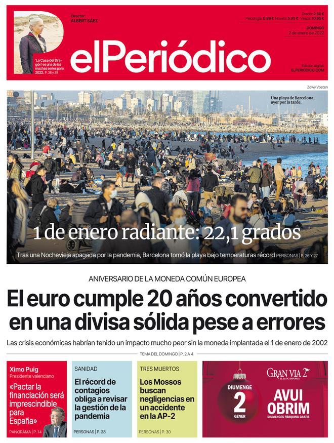 La portada d’EL PERIÓDICO del 2 de gener del 2022