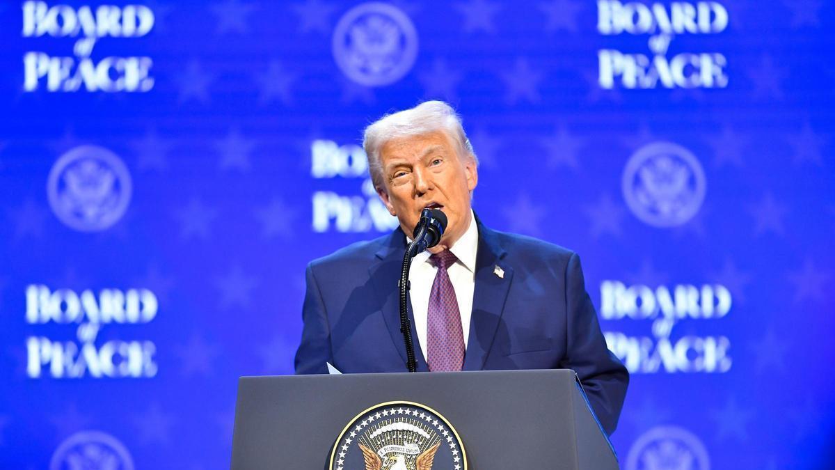El presidente de EEUU, Donald Trump, durante su discurso al arranque de la Junta de Paz de Gaza en Washington.