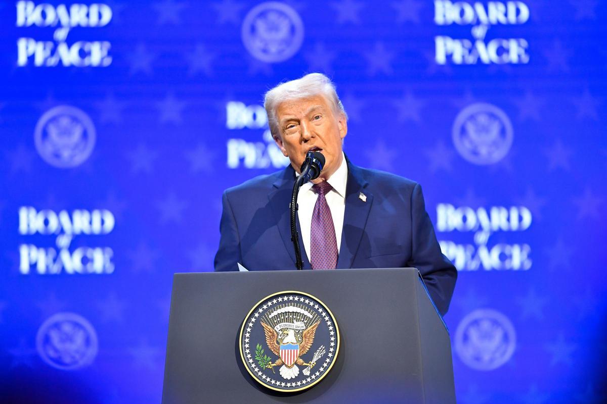 El presidente de EEUU, Donald Trump, durante su discurso al arranque de la Junta de Paz de Gaza en Washington.