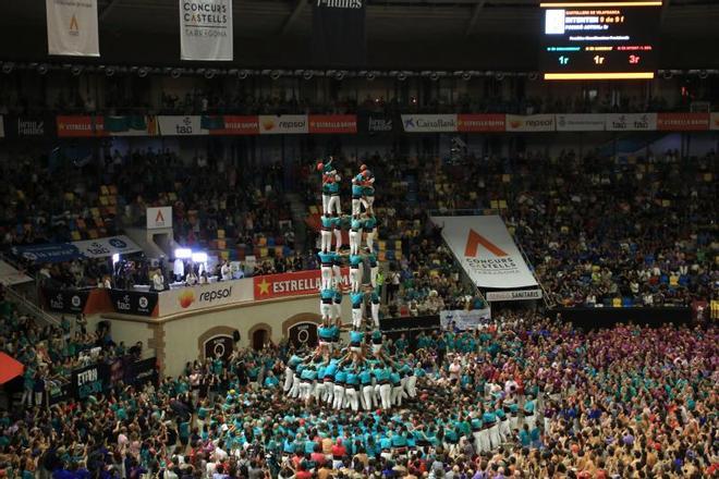 El 9 de 9 amb folre que ha dado la victoria a los Castellers de Vilafranca en el 30º Concurs de Castells de Tarragona