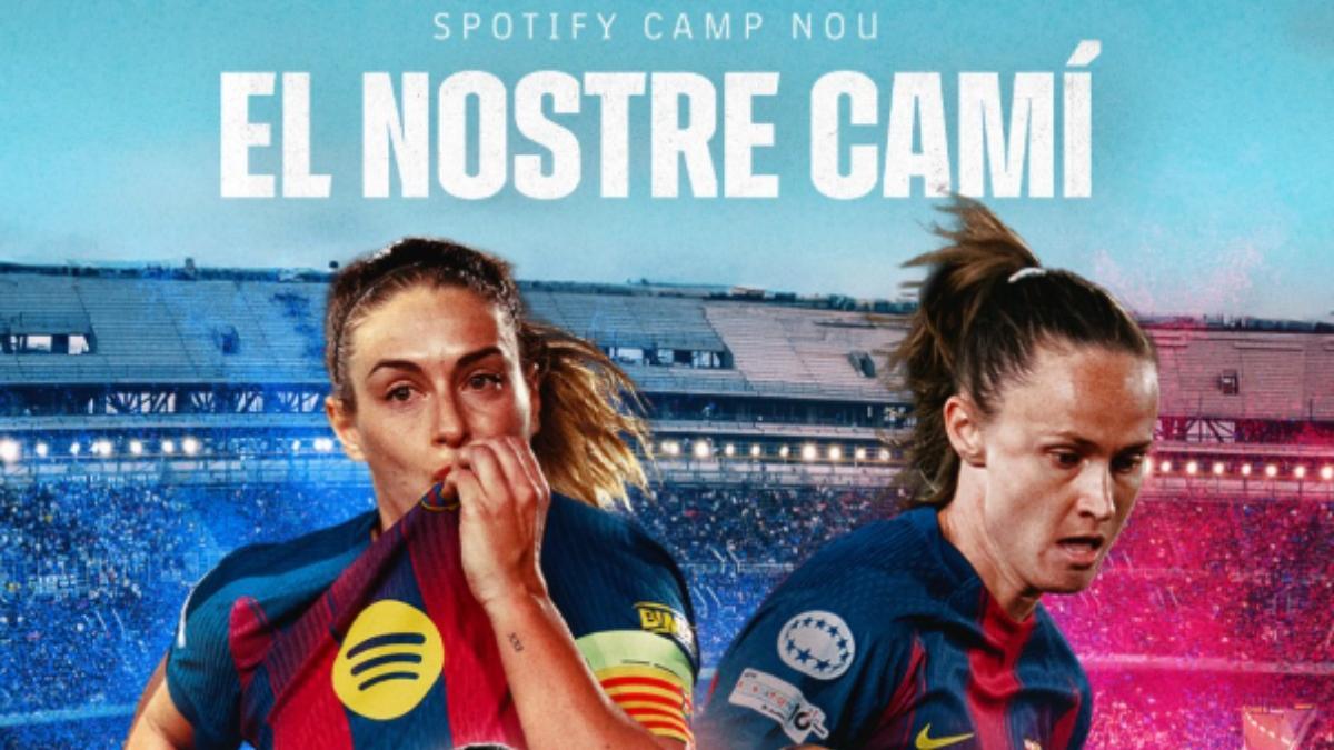 El cartel del anuncio de las semifinales de Champions en el Spotify Camp Nou