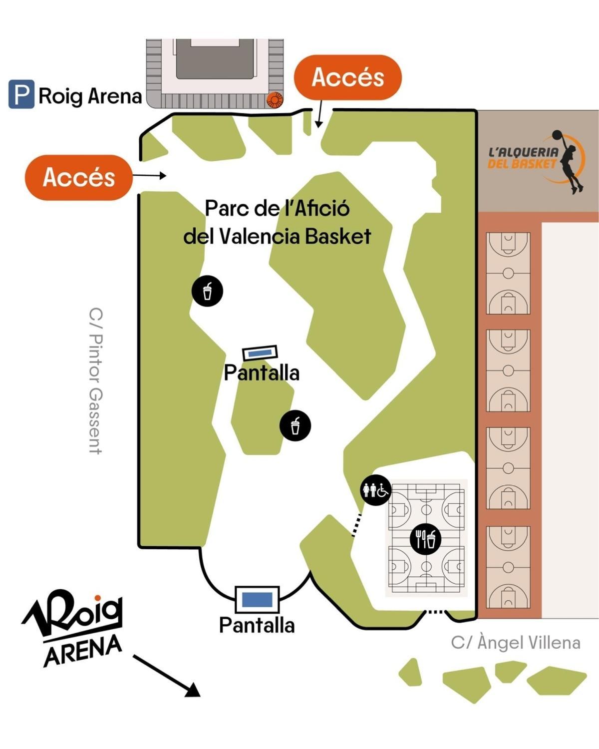 El plano de la zona habilitada para seguir el partido.