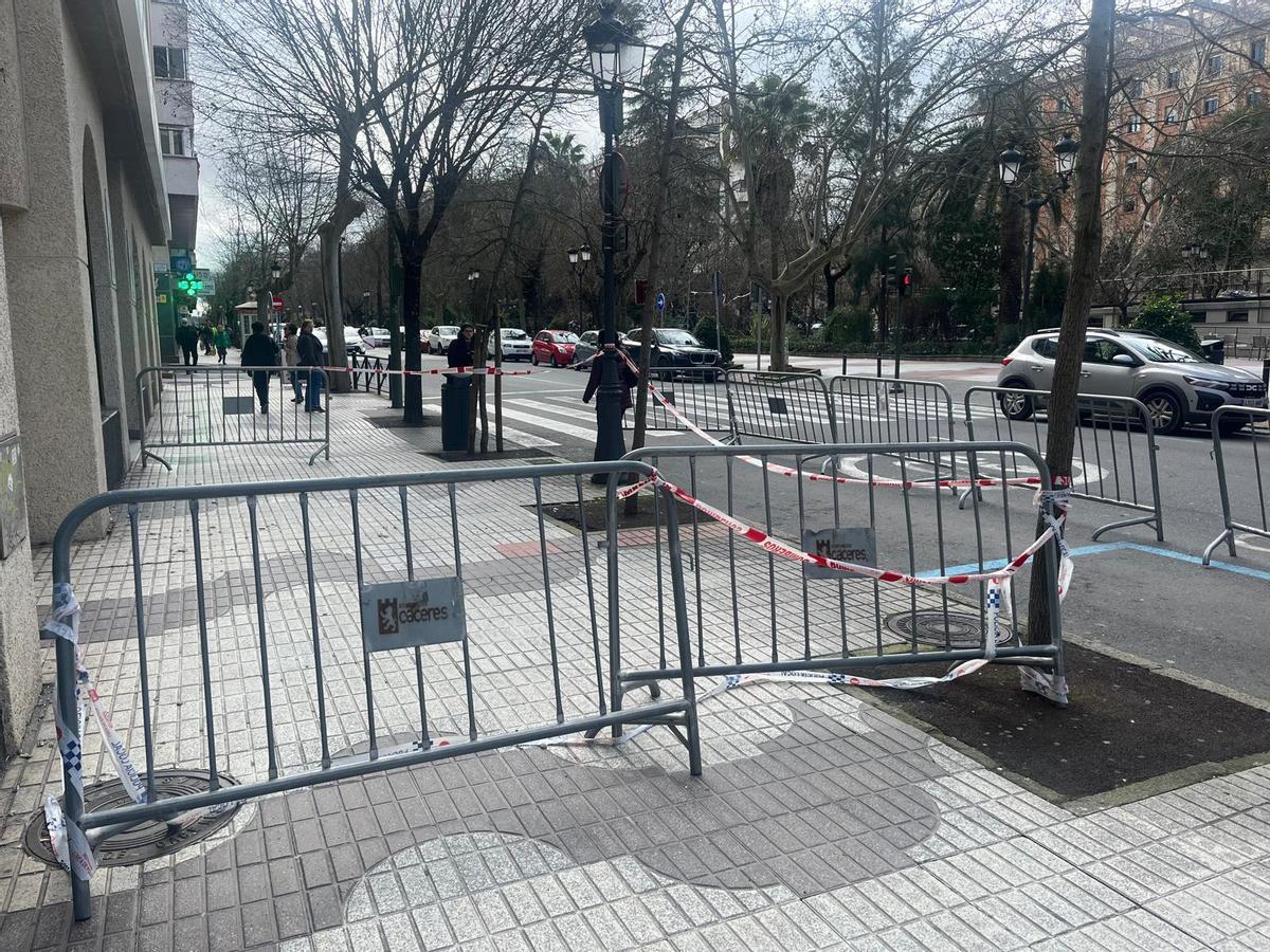 Acera de la avenida de España cortada.