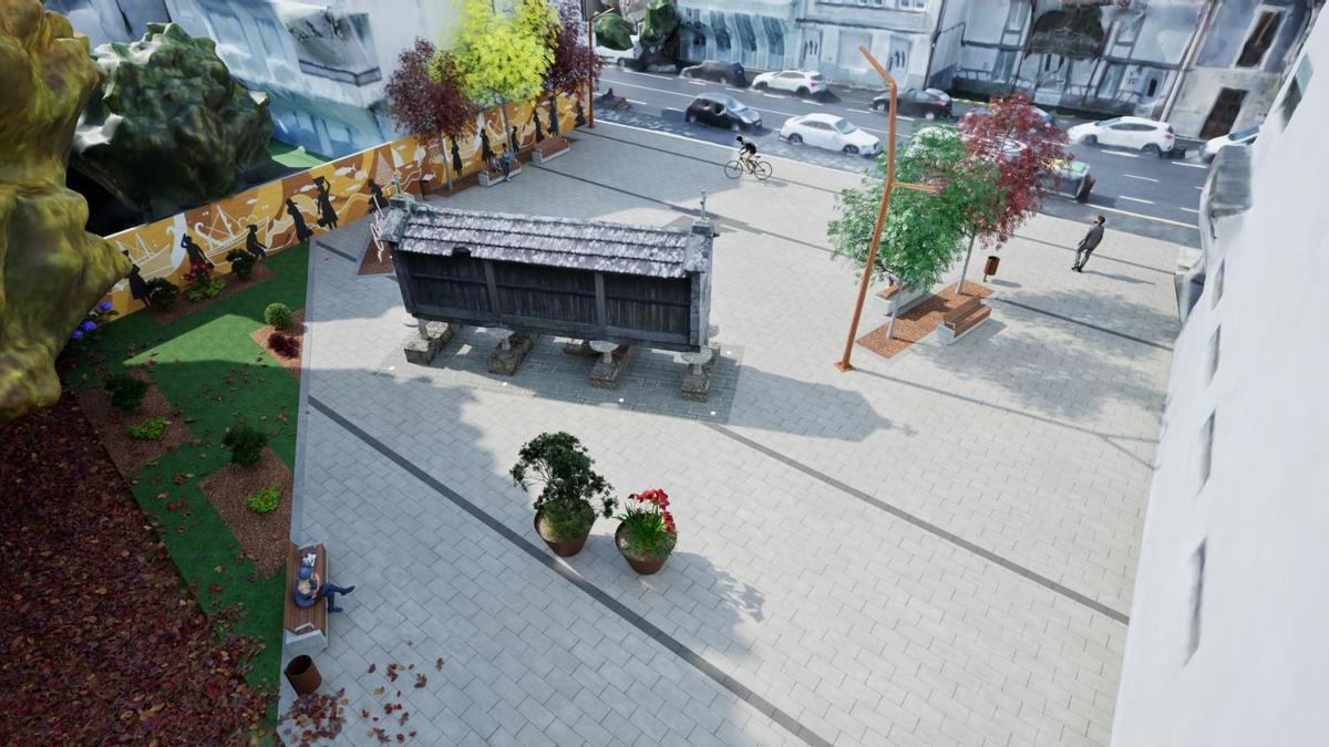 Imagen virtual del diseño previsto para la nueva plaza pública de Outes.