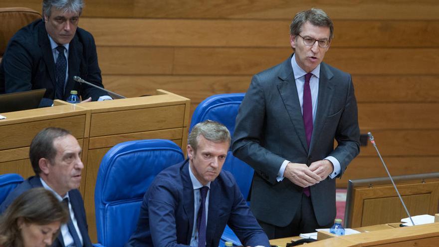 Feijóo, esta mañana, en el pleno del Parlamento