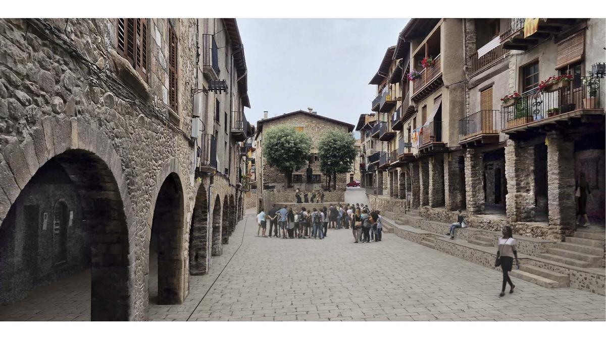 Imatge en 3D de com serà la plaça porxada de Bagà