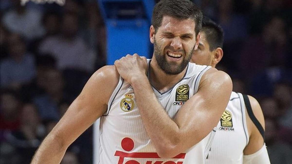 Felipe Reyes cayó lesionado ante el Laboral Kutxa en la Euroliga