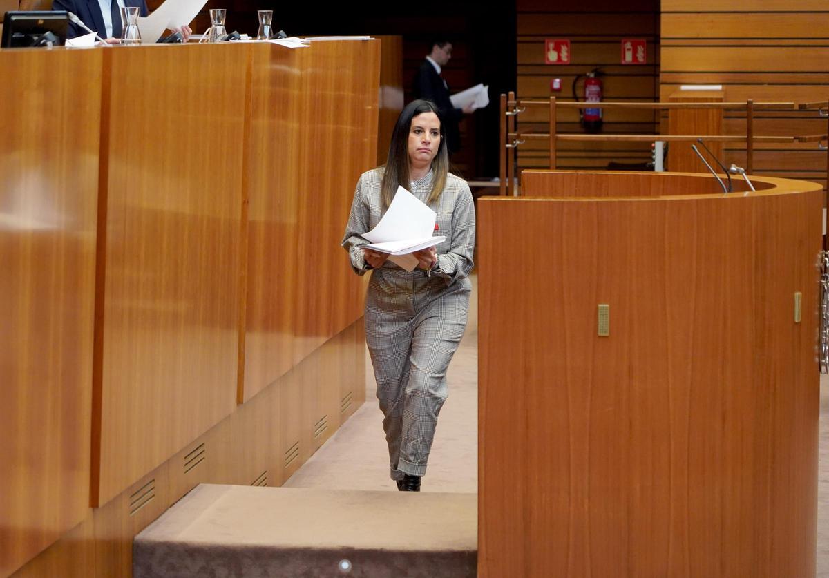 La viceportavoz socialista y vicesecretaria general del PSCyL, Nuria Rubio, en el pleno de las Cortes.