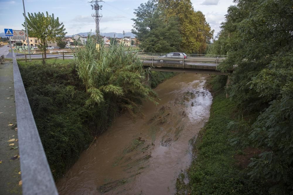 El riu Onyar va molt ple, al seu pas per Vilobí