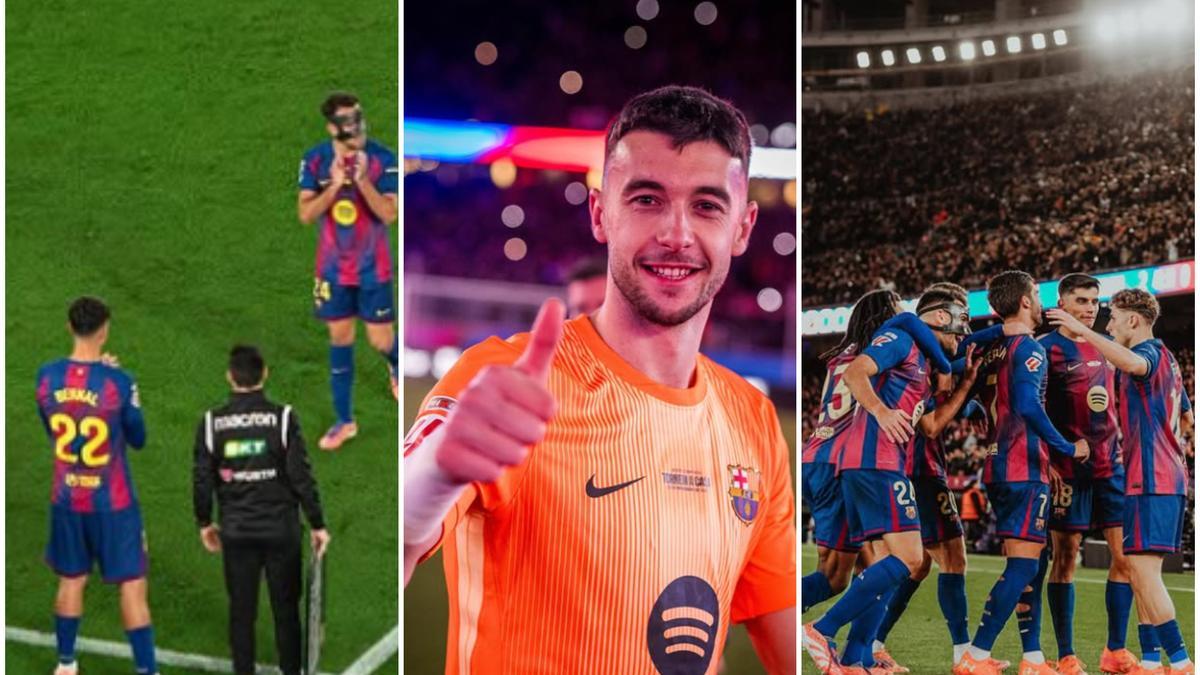 Marc Bernal, Joan García i Eric Garcia al partit disputat ahir a l'Spotify Camp Nou