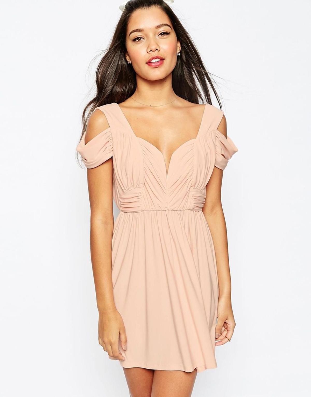 Minivestido drapeado con hombros descubiertos, ASOS WEDDING