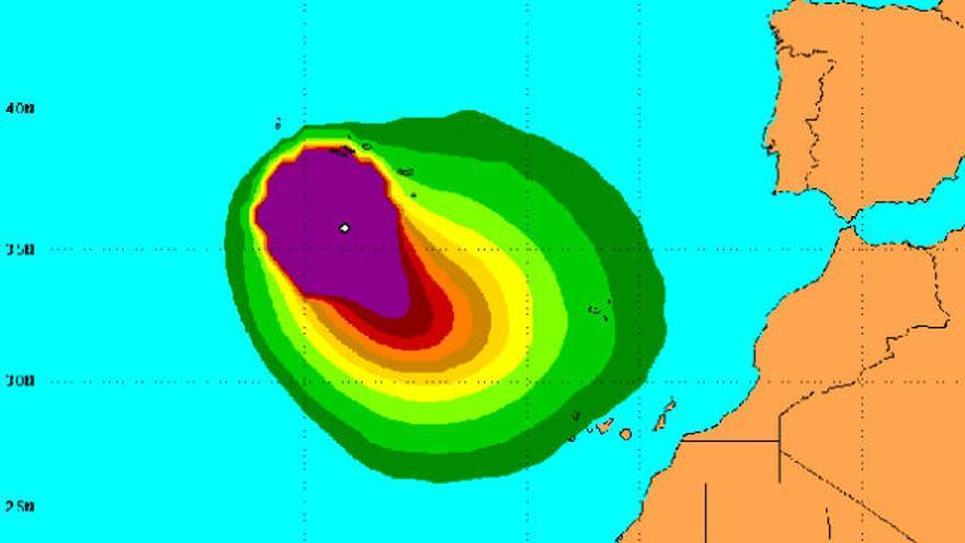 Mapa de las posible trayectoria que podría seguir Nadine los próximos días.