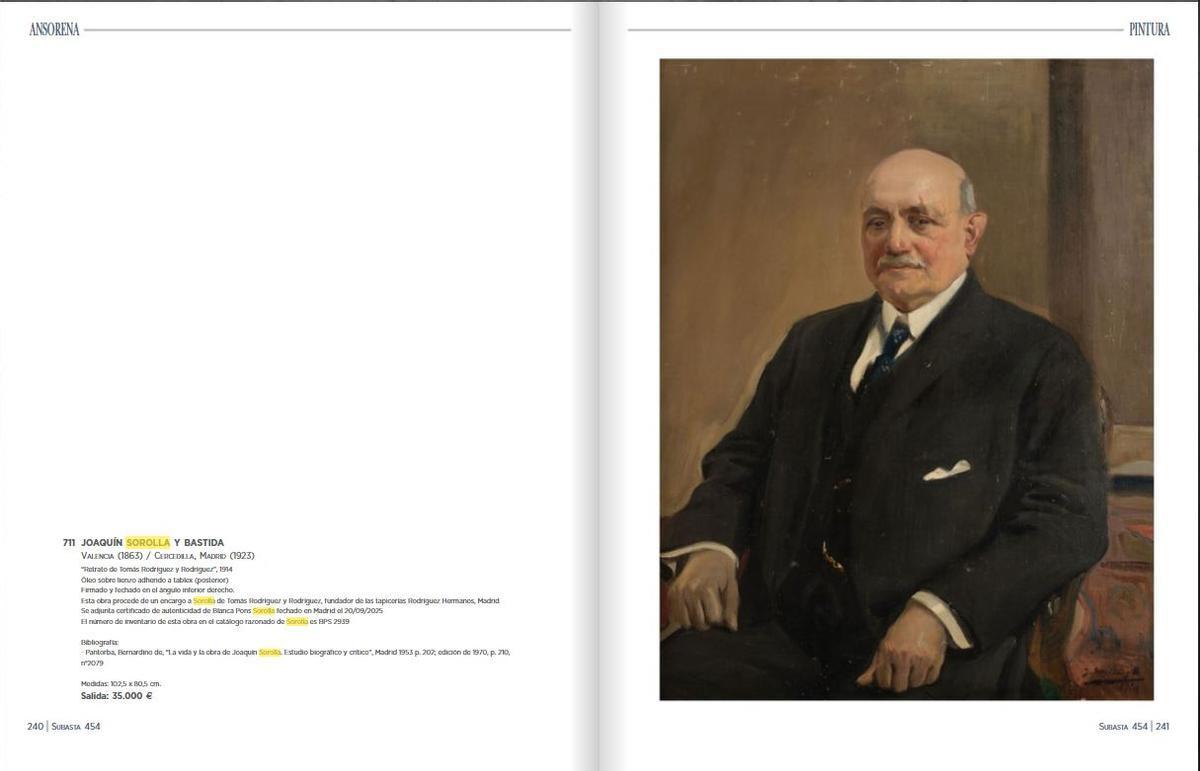 Retrato de Tomás Rodríguez por Joaquín Sorolla que subastó Ansorena el jueves pero quedó desierta la puja.