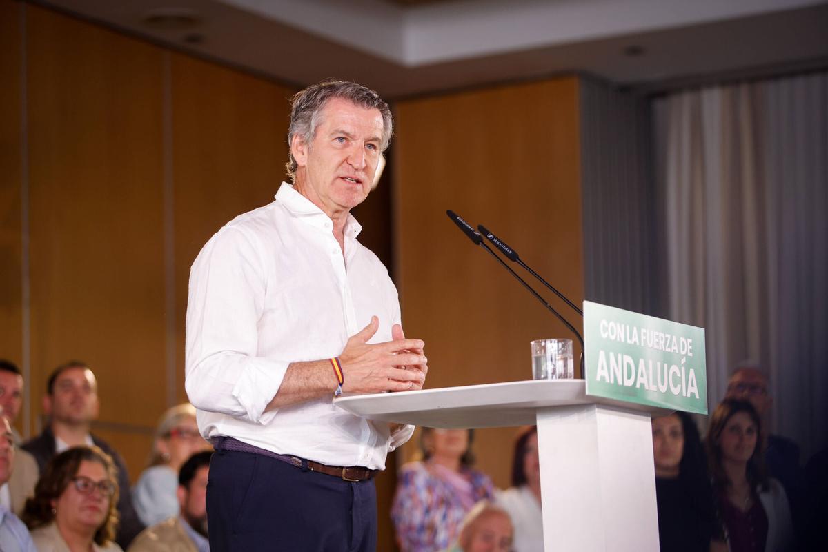 El presidente del PP, Alberto Núñez Feijóo, este domingo en Córdoba.
