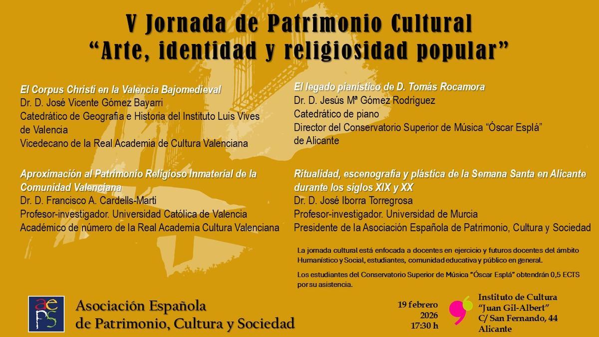 Cartel oficial de las ponencias de la V Jornada de Patrimonio Cultural