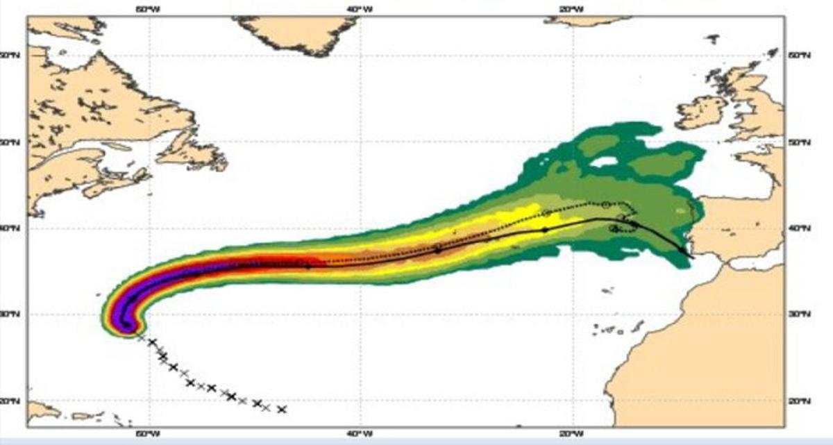 Gráfico con la trayectoria más probable de Gabrille