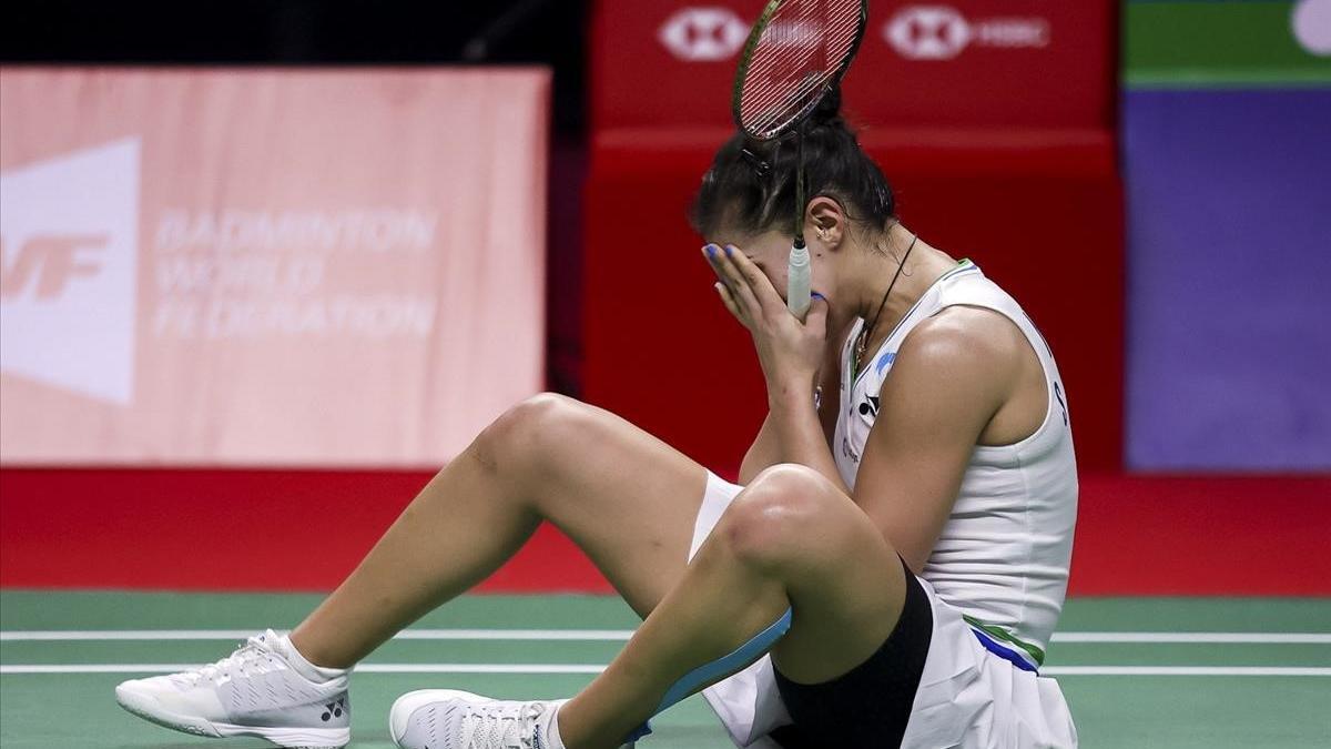 Bangkok (Thailand)  17 01 2021 - Carolina Marin of Spain reacts after defeating Taiwan s Tai Tzu Ying in the women s singles final match to win the BWF Yonex Thailand Open badminton tournament in Bangkok  Thailand  17 January 2021  (Espana  Tailandia) EFE EPA BADMINTON ASSOCIATION OF THAILAND   HANDOUT HANDOUT EDITORIAL USE ONLY NO SALES