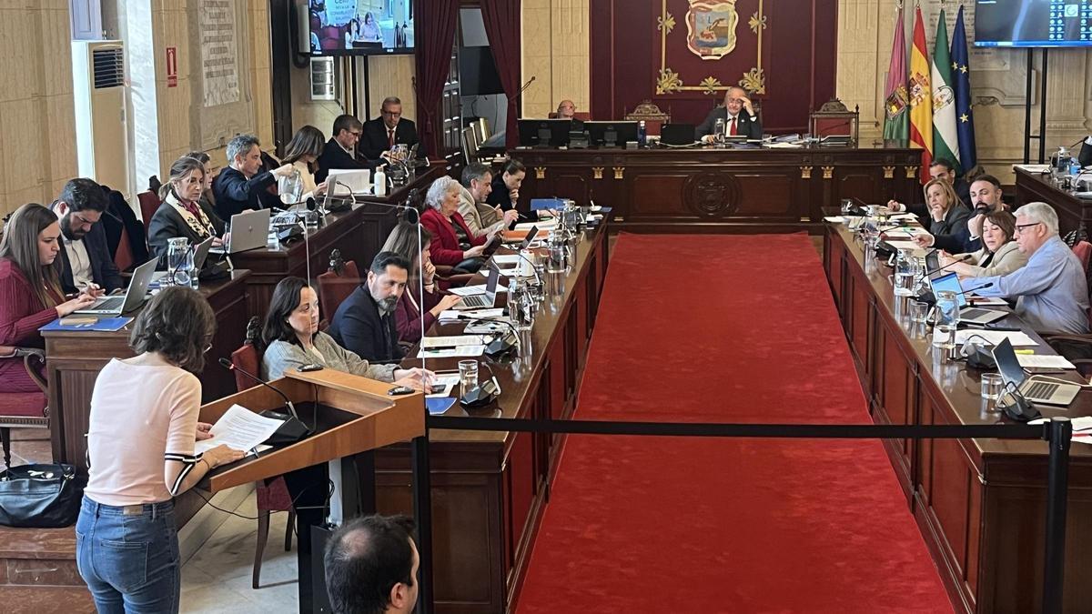 Una de las vecinas afectadas por los retrasos, Lucía Luque, durante su intervención en el pleno