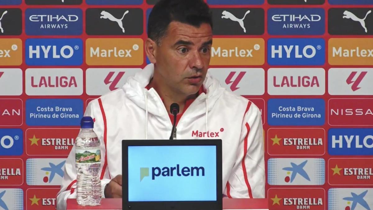 Míchel, el técnico del Girona, en la comparecencia ante la prensa previa al duelo contra Osasuna en El Sadar.