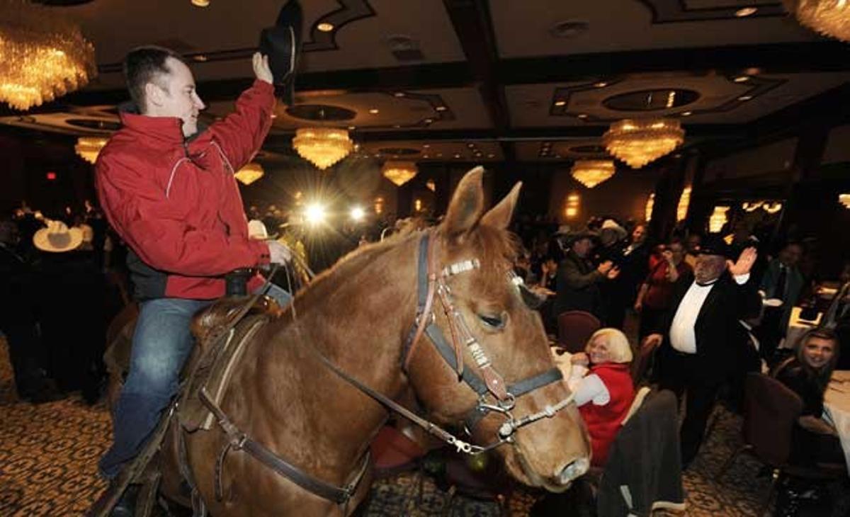 Dallas Mullany dalt del seu cavall Kola a l’hotel Crown Plaza, com a part de les celebracions anuals de la Copa Grey, a Edmonton (Canadà).