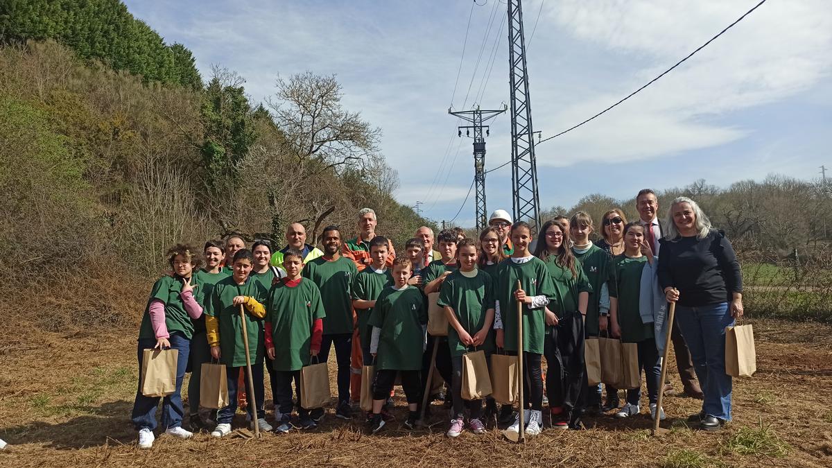 Los escolares de San Cucao ponen freno a la huella de carbono con la plantación de árboles frutales, así fue la jornada