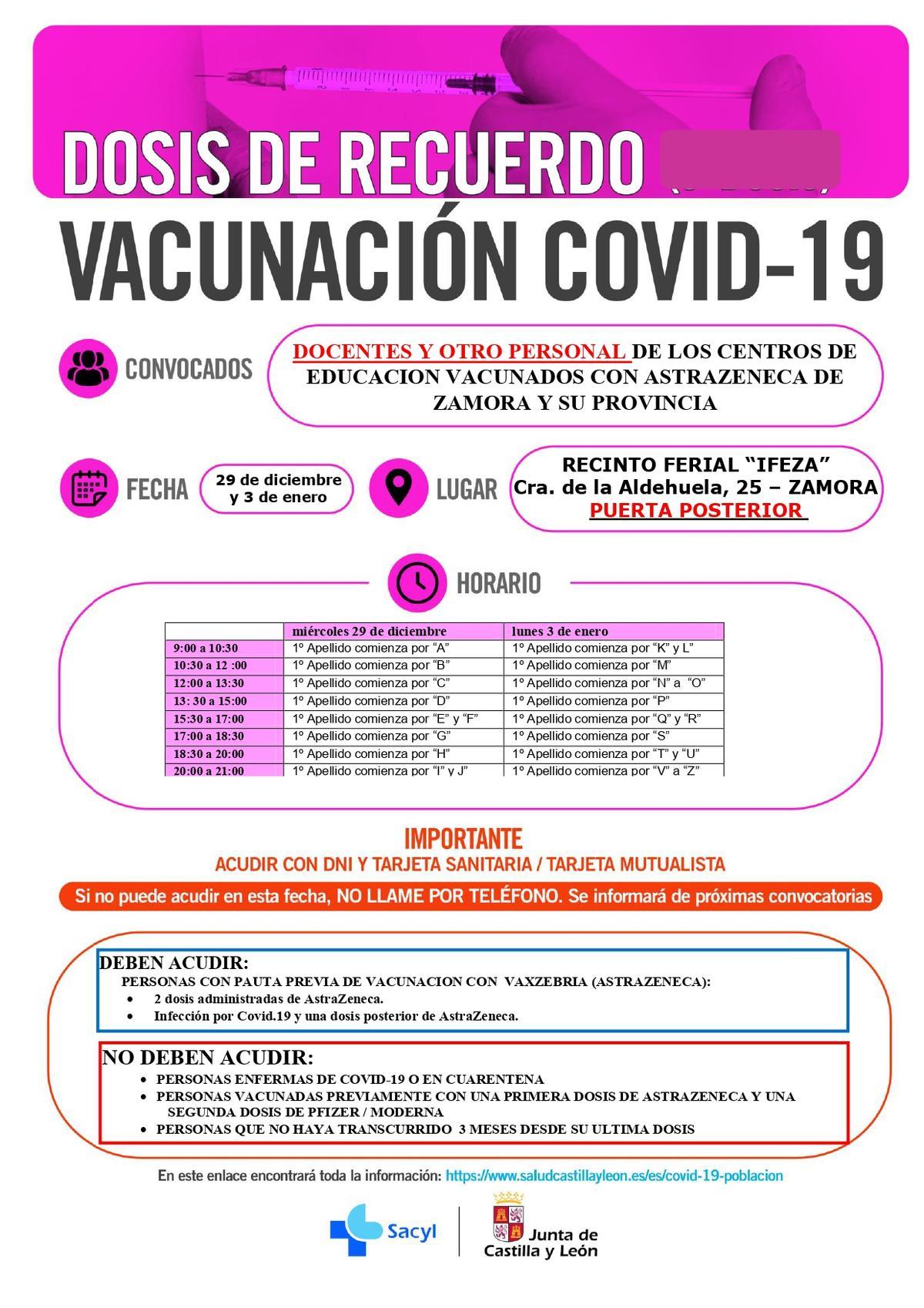 ZAMORA 29 dic y 3 enero DOCENTES VACUNADOS CON ASTRAZENECA DOSIS RECUERDO.