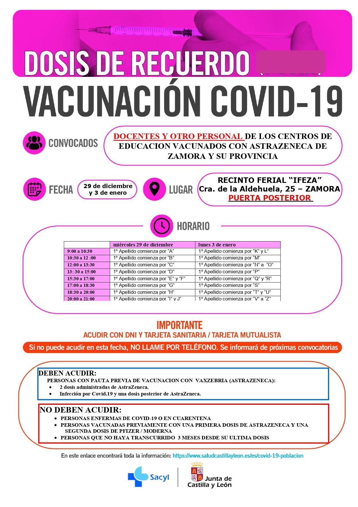 ZAMORA 29 dic y 3 enero  DOCENTES VACUNADOS CON ASTRAZENECA DOSIS RECUERDO.