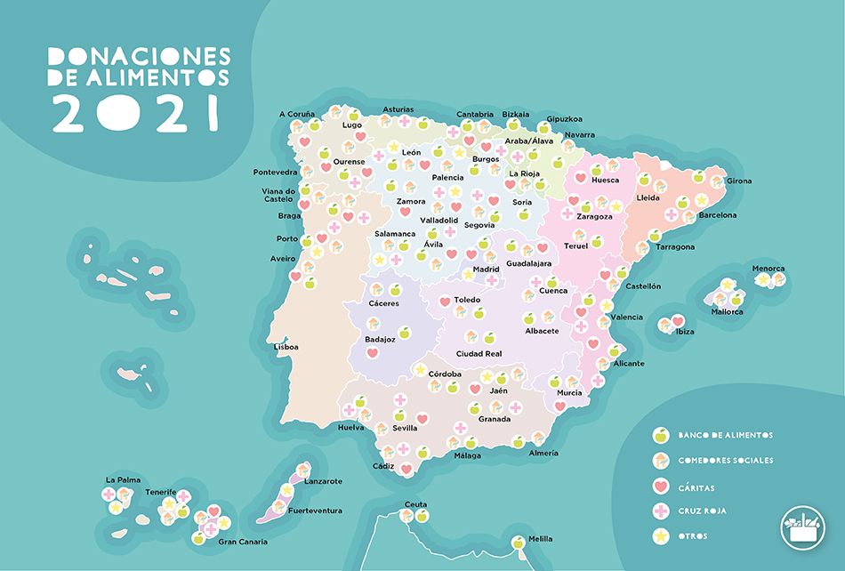 El mapa de donaciones de Mercadona en 2021.