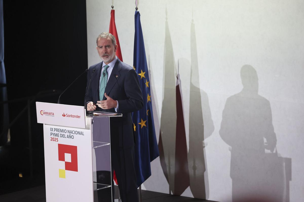 Felipe VI, este jueves, en Madrid, en el acto de entrega del IX Premio Nacional Pyme del Año.