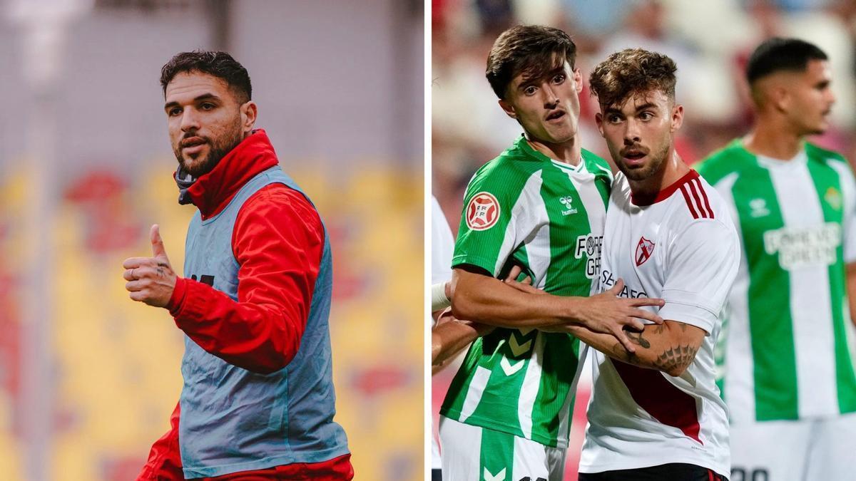 El delantero Antoñín (i), durante un entreno con el Korona Kielce y el lateral izquierdo David López, del Sevilla, en una acción durante un miniderbi.
