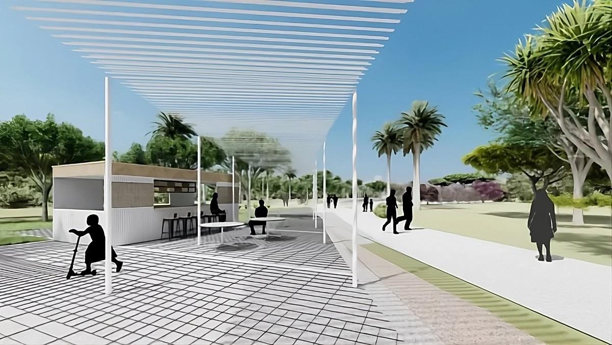 Una de las pégolas proyectadas en el futuro parque Frank Capra