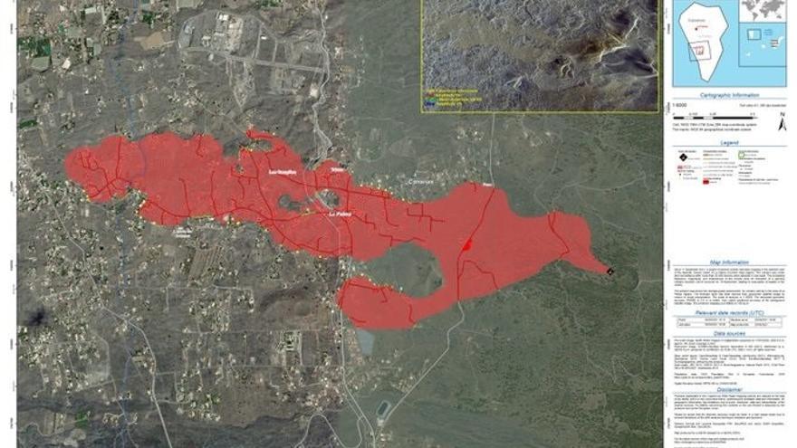 Zona afectada por la erupción del volcán de La Palma vista con el programa europeo Copérnicus