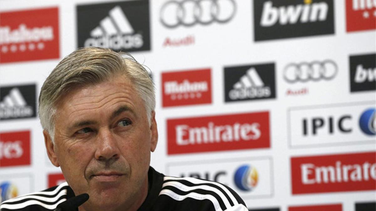 Carlo Ancelotti, durante la rueda de prensa de este jueves en Valdebebas