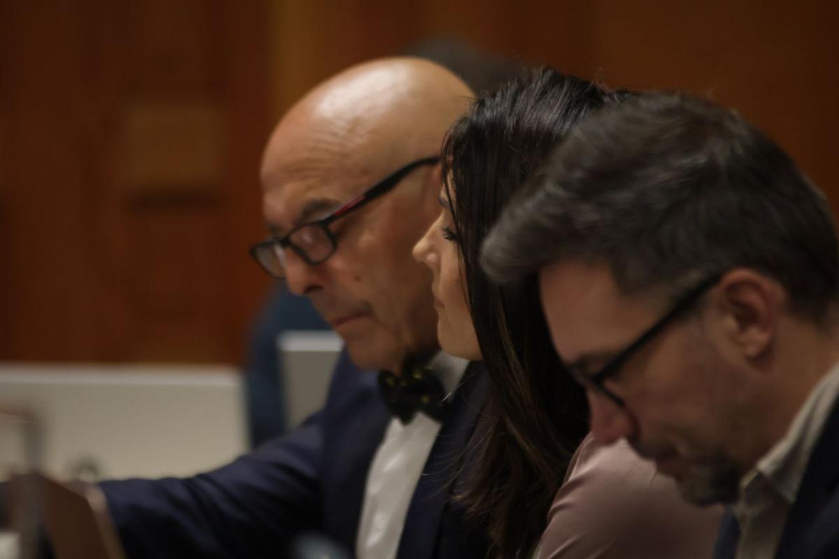 Antonio Hurtado, Carmen González y José Antonio Romero, del PSOE, en el pleno de hoy.