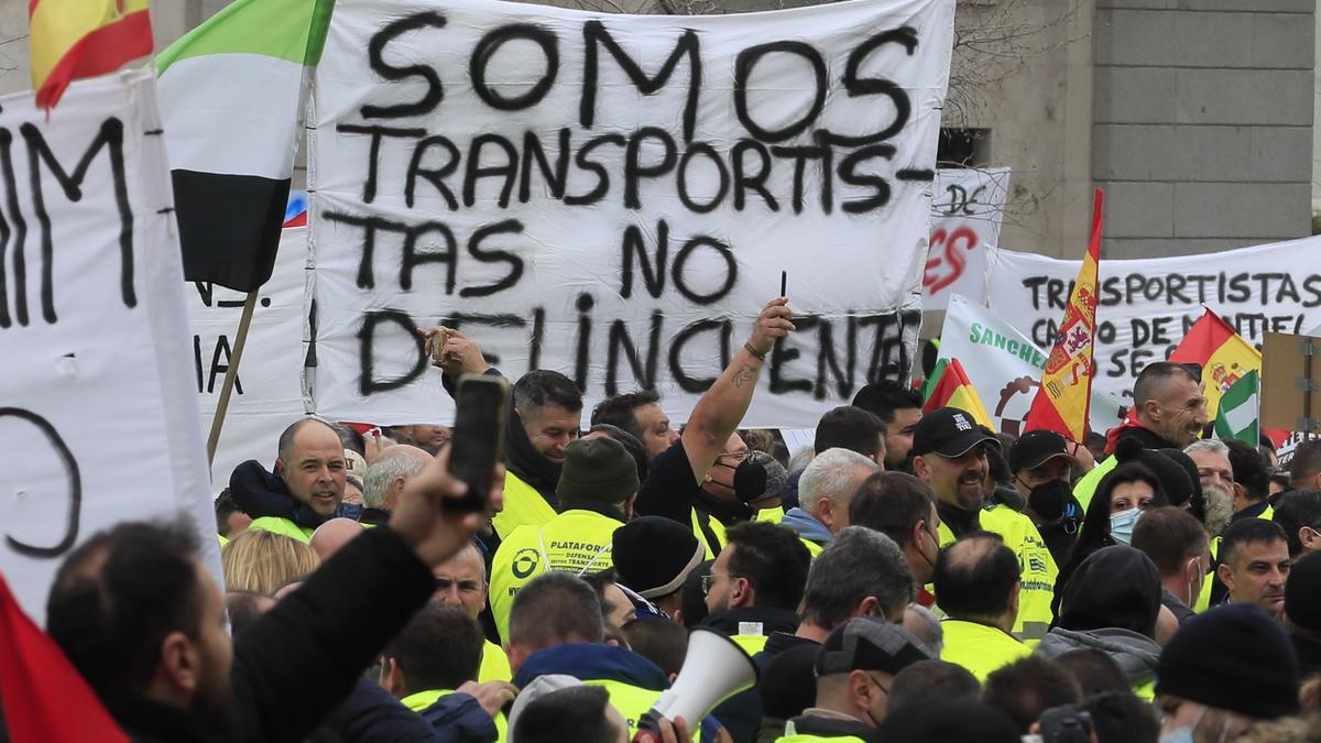 Los transportistas se han manifestado este viernes en Madrid.