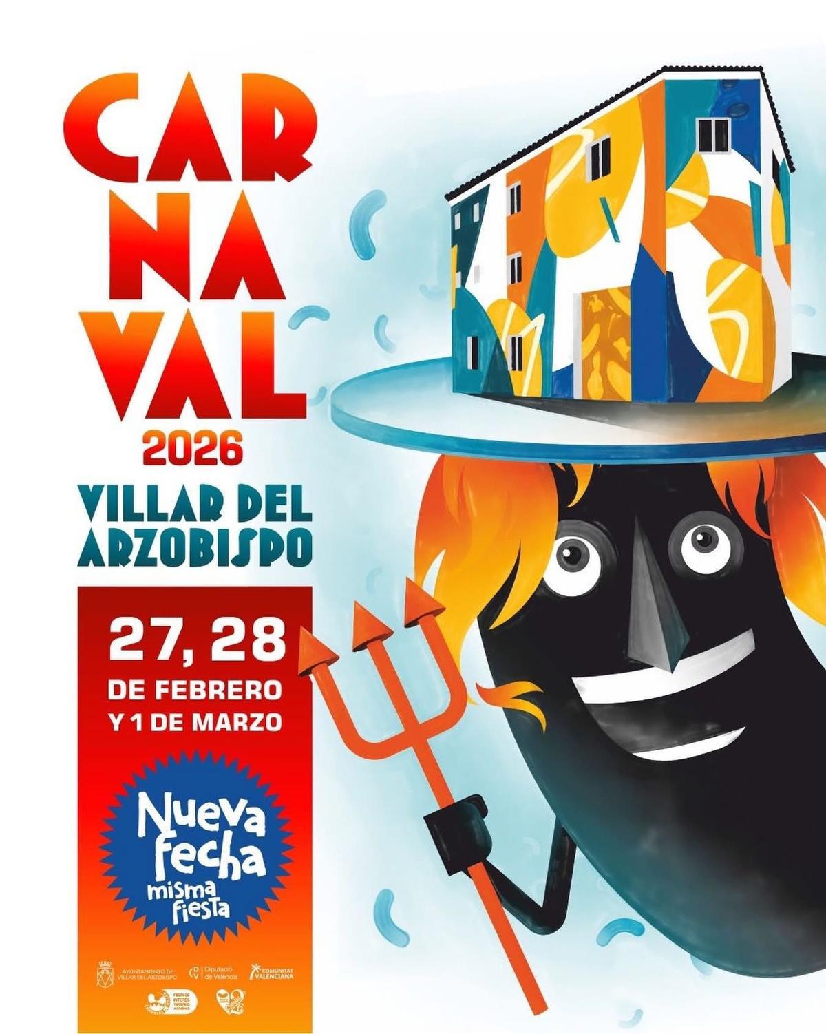 Cartel del Carnaval de Villar del Arzobispo con fechas actualizadas.