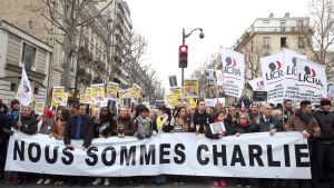 Manifestación en París para condenar los ataques a la revista Charlie Hebdo.