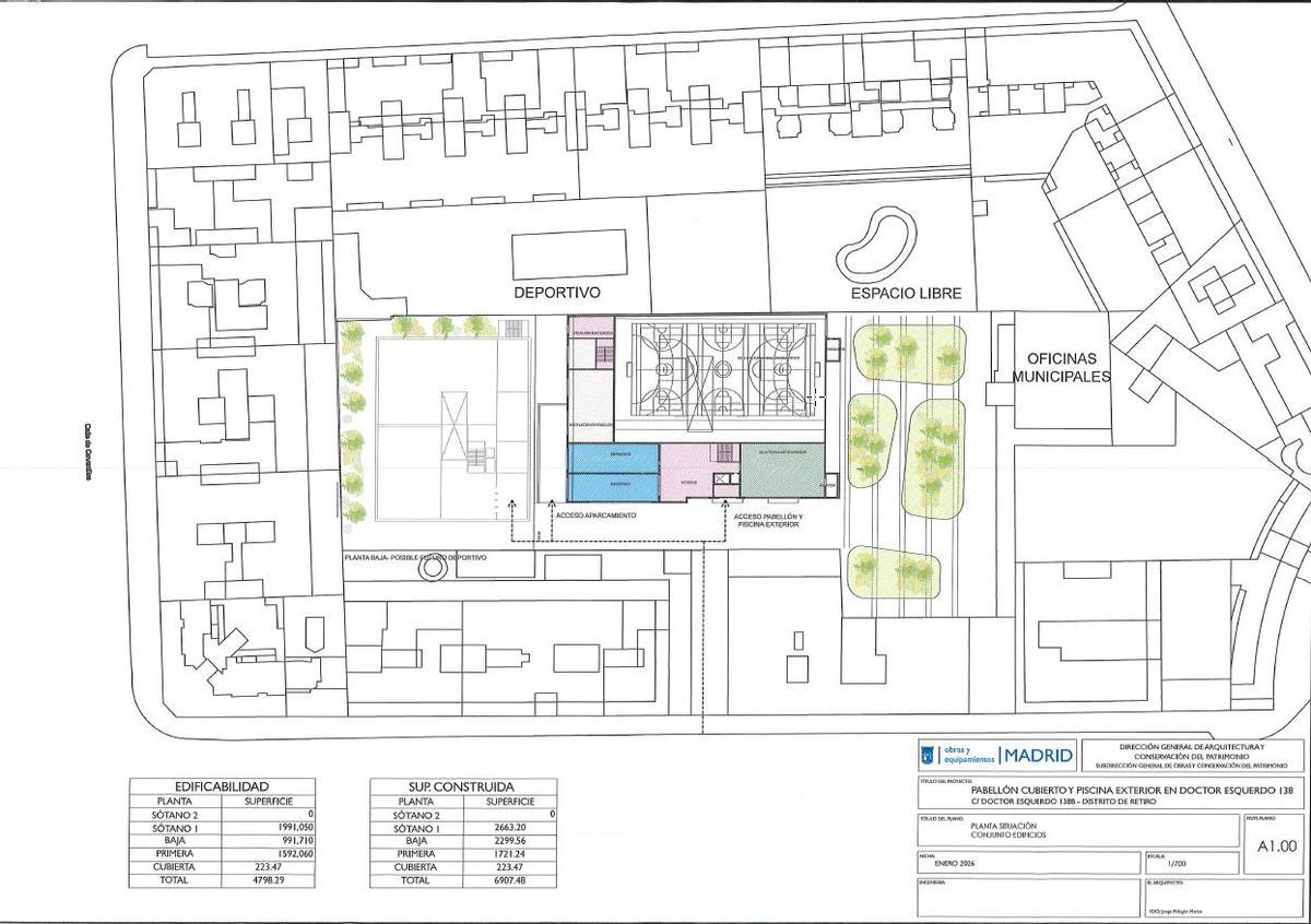 Plano general del futuro centro deportivo municipal de Doctor Esquerdo 138.