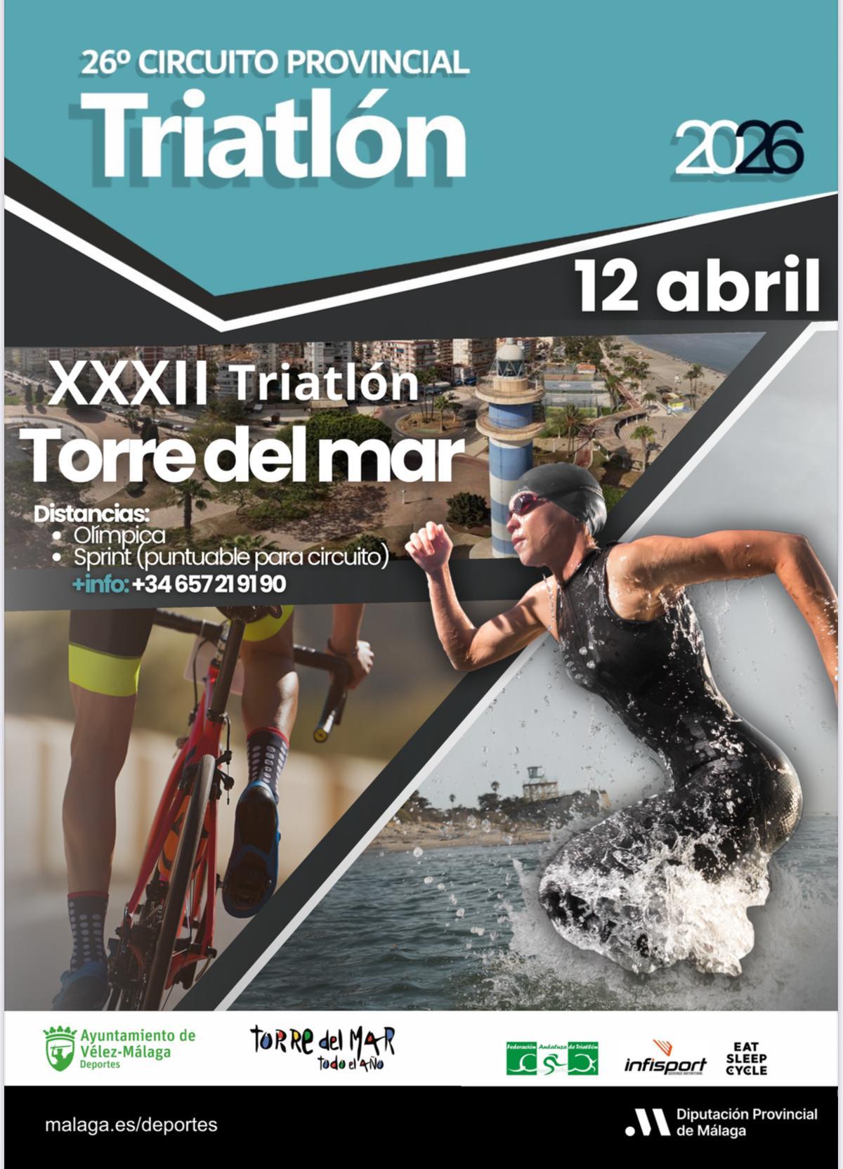 Cártel d epresentación de la XXXII edición del triatlón de Torre del Mar.