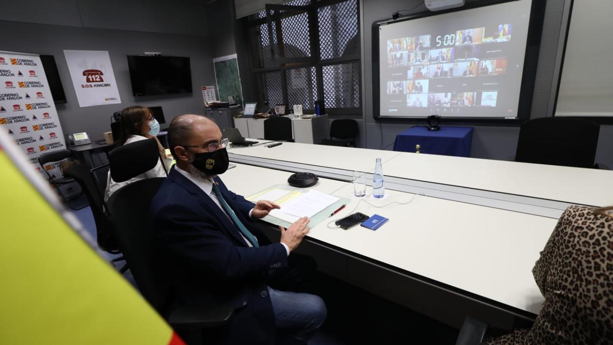 El presidente Lambán durante la conferencia de presidentes