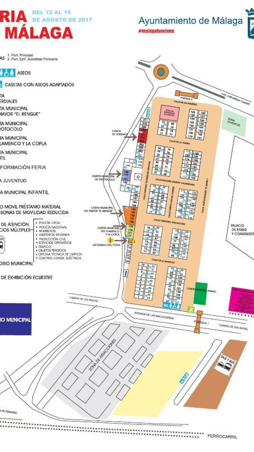 Plano de las casetas del Real de la Feria de Málaga 2017 en el Cortijo de  Torres