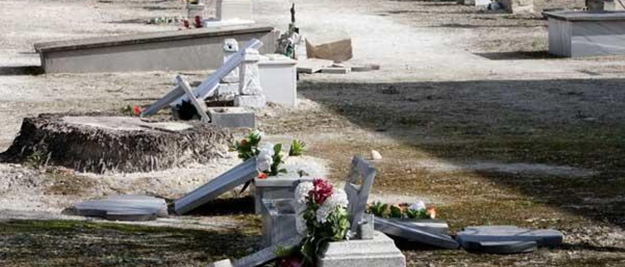 Destrozan las lápidas de 10 tumbas de Alfarrasí y roban en la sala multiusos aledaña al cementerio