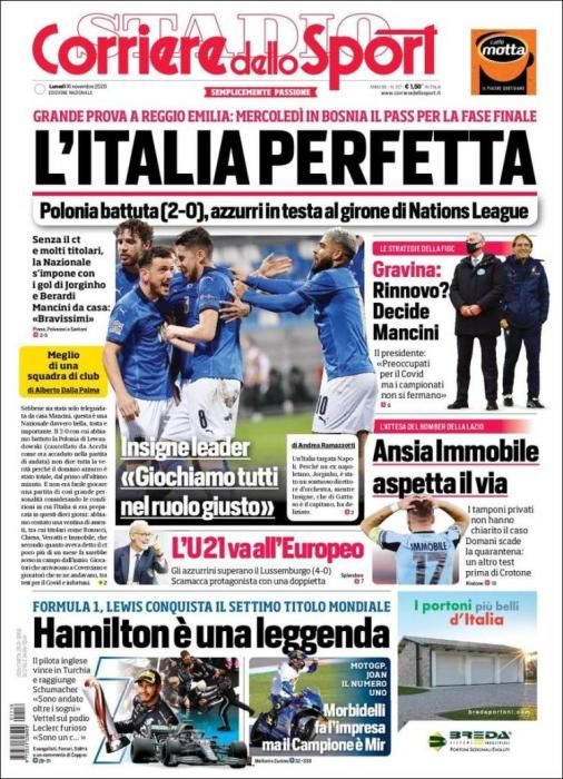 Portada CORRIERE DELLO SPORT 16 noviembre 2020