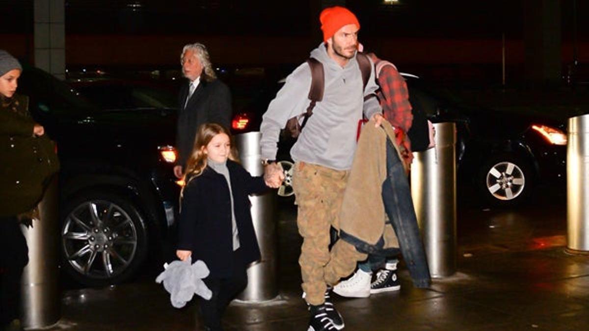 La familia Beckham en el aeropuerto de Nueva York