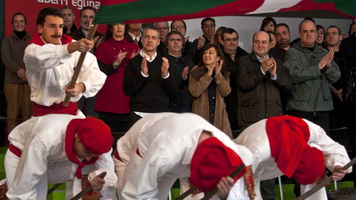 Iñigo Urkullu, presidente del PNV, durante la celebración del Aberri Eguna (Día de la Patria vasca), que el partido han organizado hoy en Bilbao.